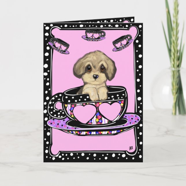 Tarjeta Yorkie Poo Taza de Té (Anverso)