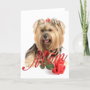 Tarjeta Yorkie y rosa rojo (MAMÁ)