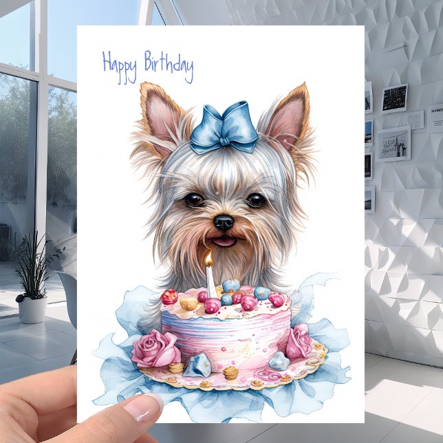 Tarjeta "Yorkie" Yorkshire Terrier - Cumpleaños de torta d (Subido por el creador)