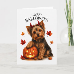 Tarjeta Yorkie Yorkshire Terrier Halloween Perro Diablo