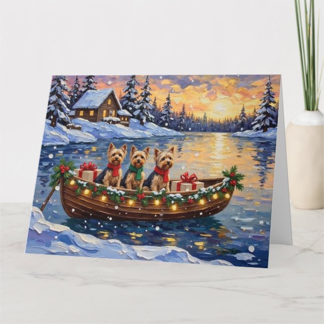 Tarjeta Yorkipoo Christmas Boat Holiday (Anverso)