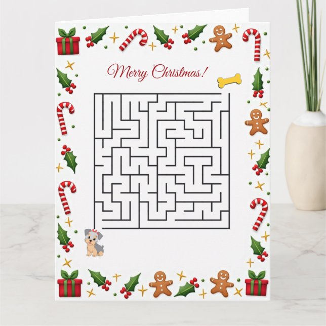 Tarjeta Yorkshire Terier Christmas Maze Puzzle Holiday (Anverso)