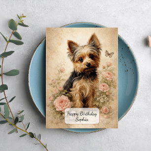 Tarjeta Yorkshire Terrier con Rosas