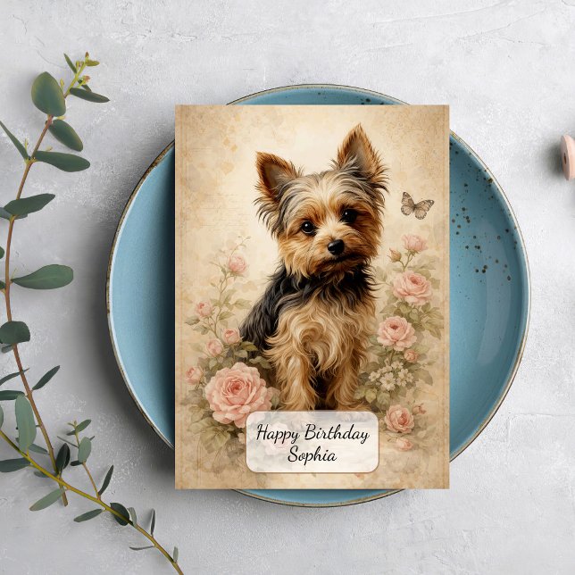 Tarjeta Yorkshire Terrier con Rosas (Subido por el creador)