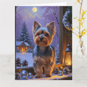 Tarjeta Yorkshire Terrier con vacaciones de Navidades alum