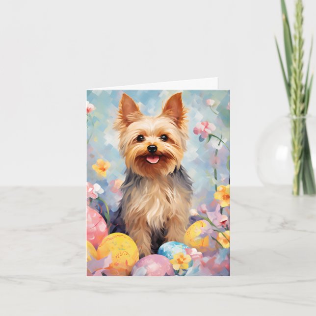 Tarjeta Yorkshire Terrier Feliz Pascua (Anverso)