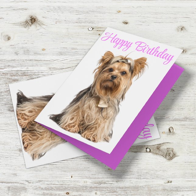 Tarjeta Yorkshire Terrier Pink Cute Yorkie Feliz cumpleaño (Subido por el creador)