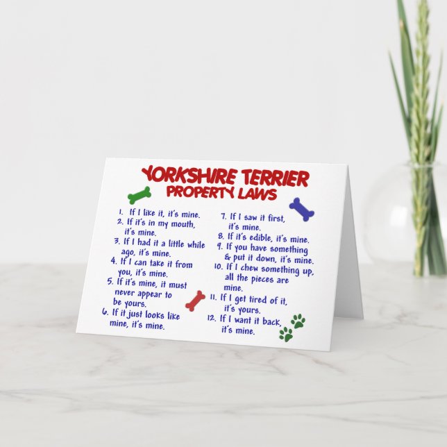 Tarjeta YORKSHIRE TERRIER Property Laws 2 Yorkie (Anverso)