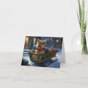 Tarjeta Yorkshire Terrier Temporada Navideña Festiva