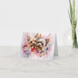 Tarjeta Yorkshire Terrier Watercolor Valentine's Pair