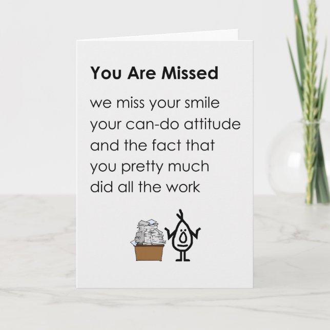 Tarjeta You Are Missed A Funny Get Well Soon For Co-worker (Anverso)
