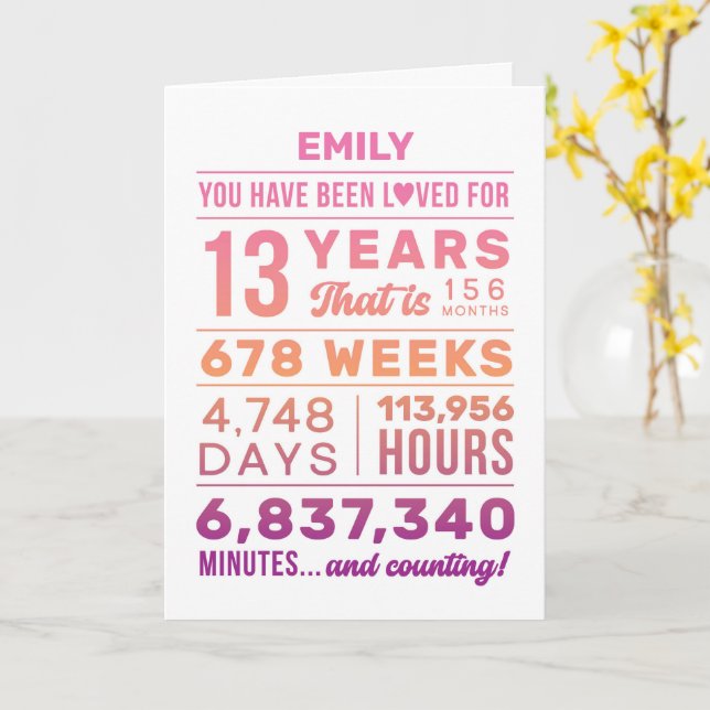 Tarjeta You Have Been Loved 13 Years Birthday Card (flor amarilla)