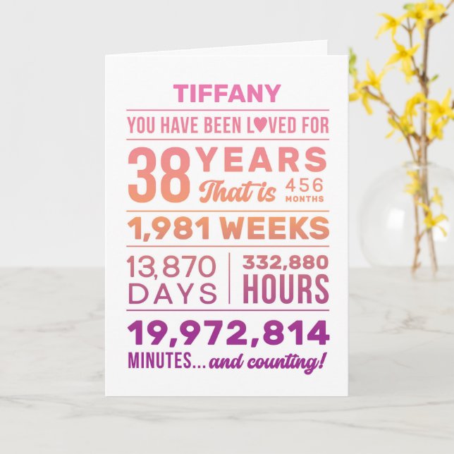 Tarjeta You Have Been Loved 38 Years, Custom Name Birthday (flor amarilla)
