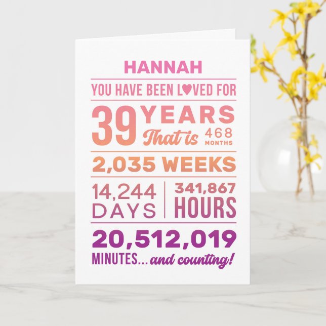 Tarjeta You Have Been Loved 39 Years, Custom Name Birthday (flor amarilla)