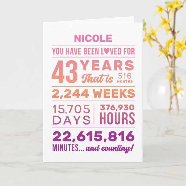 Tarjeta You Have Been Loved 43 Years Custom Name Birthday (flor amarilla)