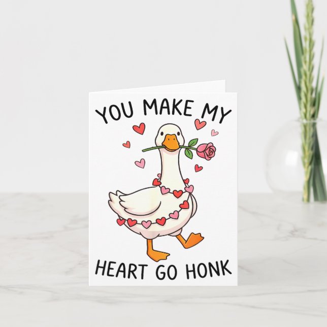 Tarjeta You Make My Heart Go Honk Valentine Goose Preppy  (Anverso)