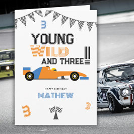 Tarjeta Young Wild And Three Race Car 3rd Boy Birthday 