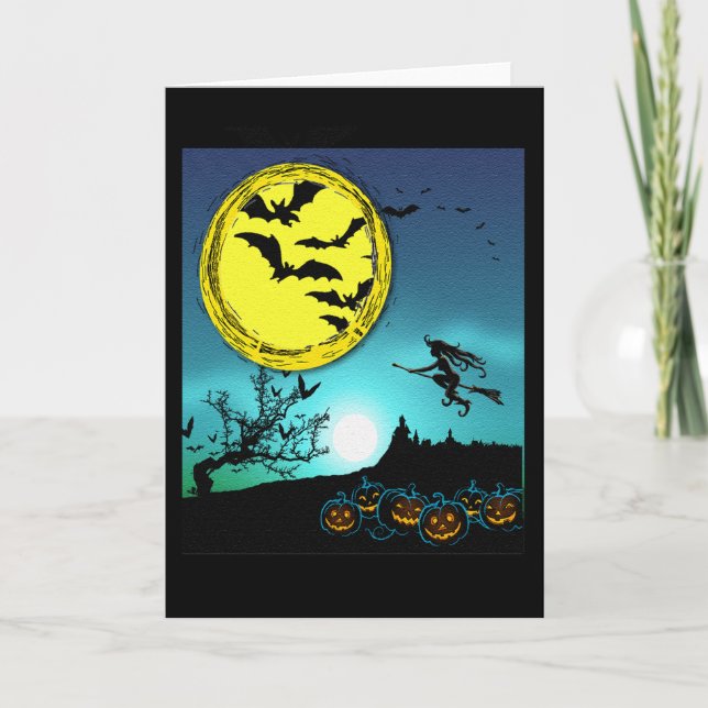 Tarjeta Young Witch Flying Amongst the Night Sky Card (Anverso)