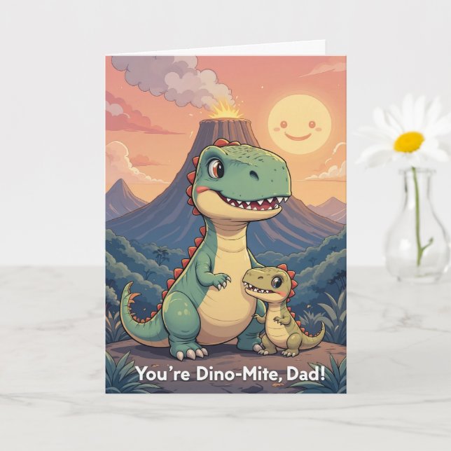 Tarjeta Youre Dino Mite Dad Cute Dinosaur Sunset Padres (Planta pequeña)