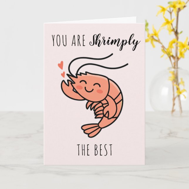 Tarjeta You're Shrimply The Best Cute Kids Valentine's Day (flor amarilla)