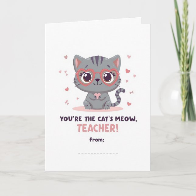 Tarjeta You're the Cat's Meow Teacher Valentine Card (Anverso)