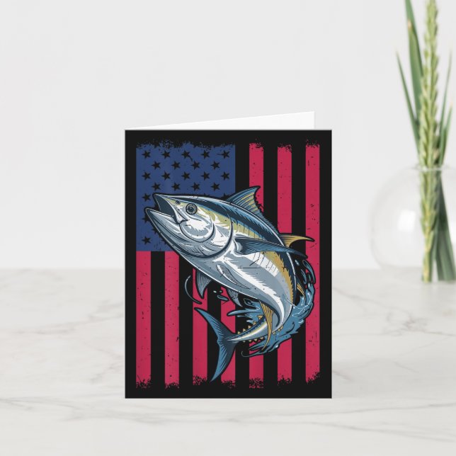 Tarjeta Youth Boys Deep Sea Fishing American Flag Bluefin  (Anverso)