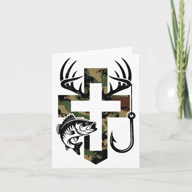 Tarjeta Youth Camo Faith Hunting Fishing Cross Hook Christ (Anverso)