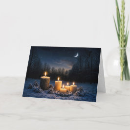 Tarjeta Yule del solsticio de invierno con velas en la noc