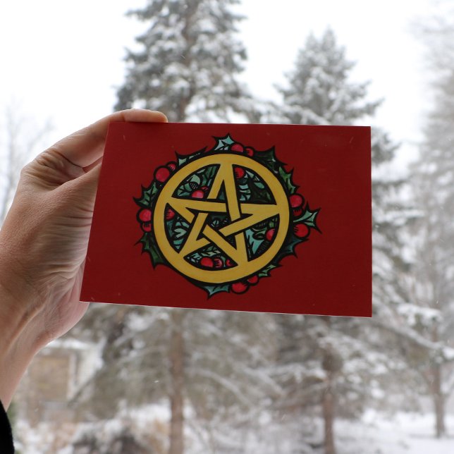 Tarjeta Yule Pentacle Merry Yule Blessings (Subido por el creador)