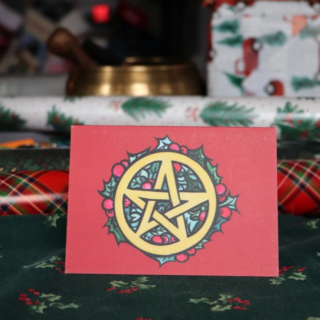 Tarjeta Yule Pentacle Merry Yule Blessings (Subido por el creador)