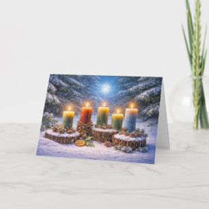 Tarjeta Yule Solsticio de Invierno con Velas en la Luna de