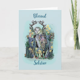 Tarjeta Yule Winter Solstice Barn Owl con carreras