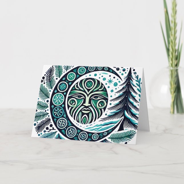 Tarjeta Yule Winter Solstice Greenman (Anverso)