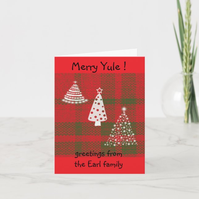 Tarjeta Yule Winter Tree en plaid (Anverso)