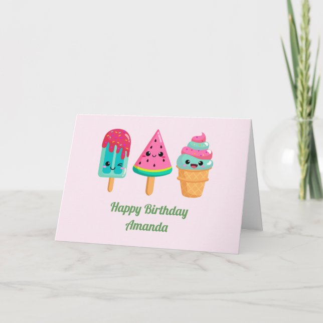 Tarjeta Yummy Ice Cream Triam Vibe de verano Cumpleaños (Anverso)