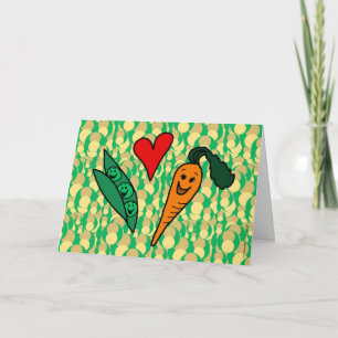 Tarjeta Zanahorias del amor de los guisantes, diseño verde