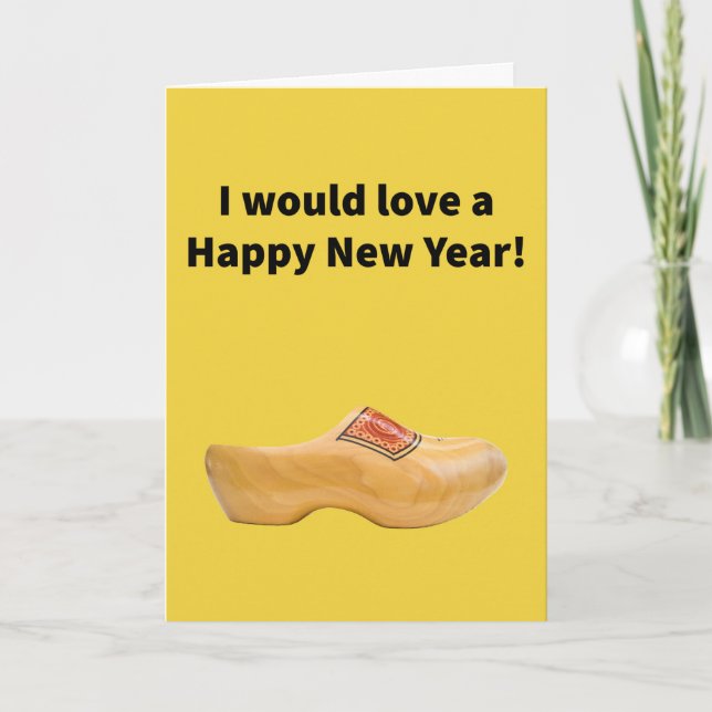 Tarjeta Zapato de madera - Feliz Año Nuevo (Anverso)