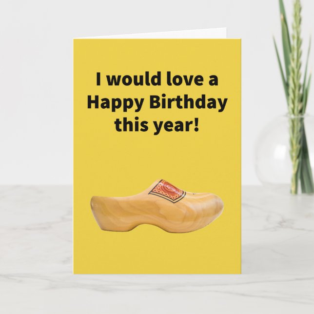Tarjeta Zapato de madera - Feliz cumpleaños (Anverso)