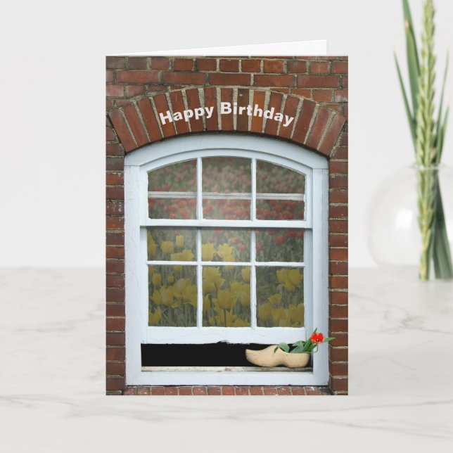 Tarjeta zapato de madera holandés Cumpleaños (Anverso)