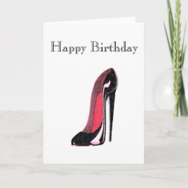 Tarjeta Zapato de Stiletto Brillante Negro Izquierdo