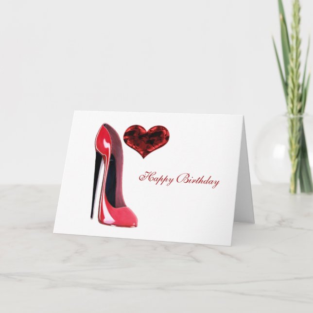 Tarjeta Zapato de Stiletto Rojo y Corazón 3D (Anverso)
