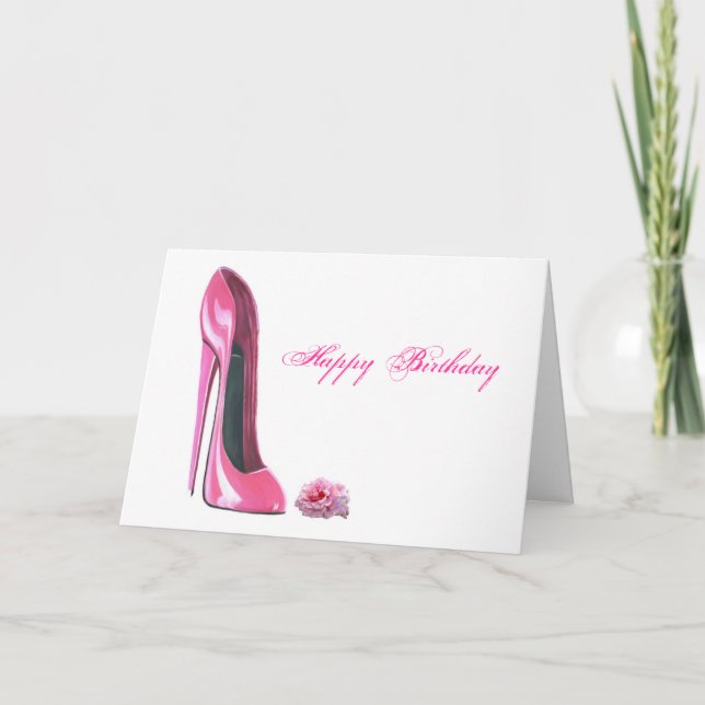 Tarjeta Zapato y Rosa de Stiletto rosa (Anverso)