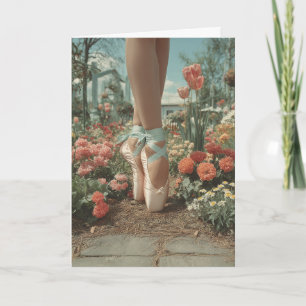 Tarjeta Zapatos de punta de ballet en jardín florecido