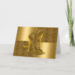 Tarjeta Zapatos de tacón alto con leopardo dorado elegante