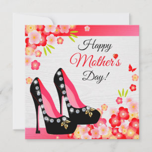 Tarjeta Zapatos negros con diamantes y el Día de la Madre 