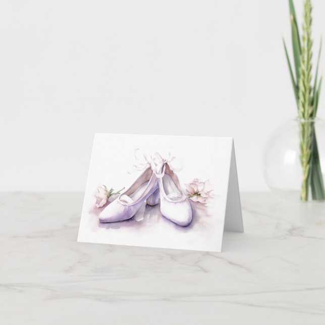 Tarjeta Zapatos simples de baile con flores en blanco (Anverso)