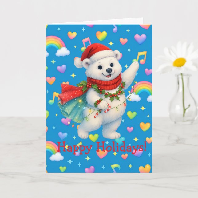 Tarjeta Zarah’s Winter Twirl — Pastel Rainbow Hearts Holid (Planta pequeña)