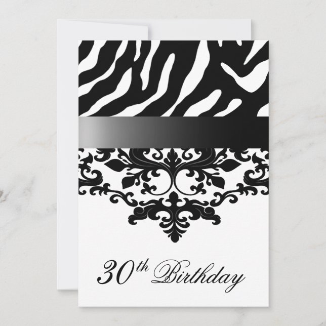 Tarjeta Zebra Damask Fabulous el cumpleaños 30 de Kimberly (Anverso)