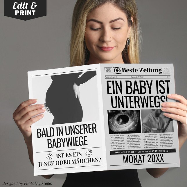 Tarjeta Zeitung Schwangerschaft Verkünden en alemán (Zeitung Schwangerschaft Verkünden)