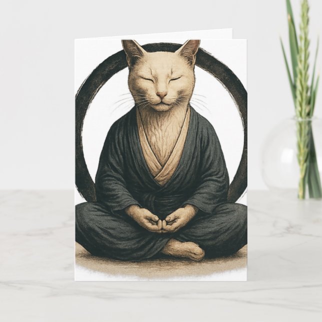 Tarjeta Zen Meditating Cat – Enso Circle Mindful Yoga Art  (Anverso)